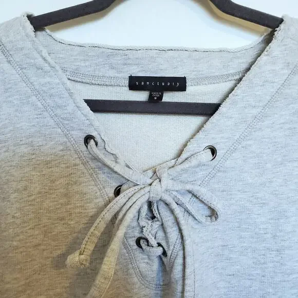 Sanctuary Mariska Lace up Gray Sweatshirt Dress Oversized S Earthy Minimalist - Picture 4 of 10